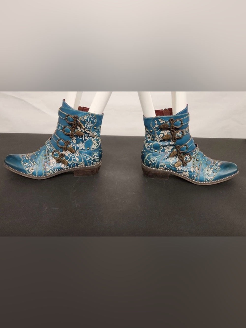 L'Artiste by Spring Step Rodeha Teal Leather Boots EUC - Size 41 (US 10) - Picture 9 of 15